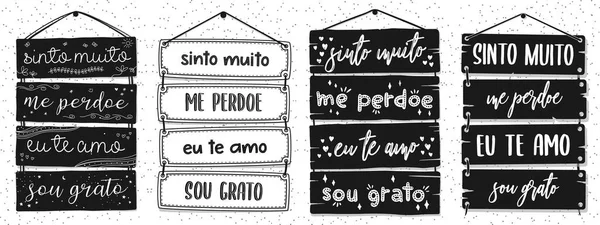 四个巴西葡萄牙托盘出租 我真的很抱歉 原谅我 我爱你 我很感激 — 图库矢量图片