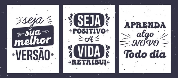 Három Vintage Brazil Portugál Poszter Vektor Fordítás Több Szeretet Kérem — Stock Vector