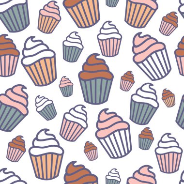 Vektör Cupcake 'in kusursuz bir geçmişi var. Kumaş, hatıra defteri ve duvar kağıdı projeleri için mükemmel..