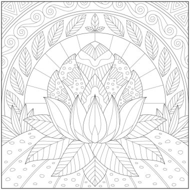 Fantezi nilüfer çiçeği, yetişkin ve çocuk boyama sayfası eğitim ve öğrenim için stil vektör ilüstrasyonunda