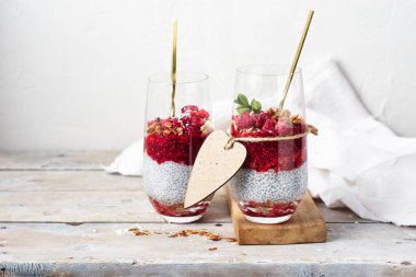 Granola ve ahududulu puding..