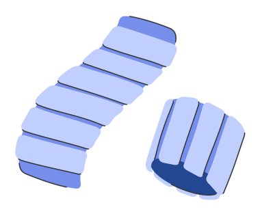 Kadınlar için ayarlanabilir kayışlı pilates bileği ve ayak bileği ağırlıkları. Yoga eğitimi için ağır spor malzemesi aksesuarı, fitness antrenmanı, spor salonu egzersizleri. Düz izole vektör illüstrasyonu.