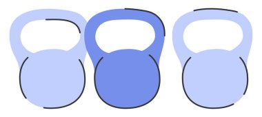 Spor salonu ve antrenman için mavi demir çaydanlık ayarlandı. Ağırlık çalışması için aksesuarlar. Spor aletleri, çizgi film tarzında spor aletleri. Modern fitness karalama ikonu. Düz izole vektör illüstrasyonu