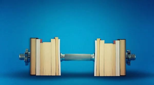 Dumbbell Γίνεται Από Στοίβα Των Βιβλίων Ανάγνωση Εξαρτημένος Έννοια Άσκηση — Φωτογραφία Αρχείου