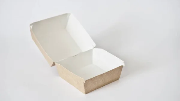 Opened Empty Blank Cardboard Food Container Hamburger Sandwich Box Fast — Stok Foto