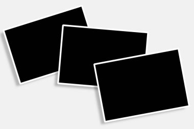 3 Rectangle photo frames in black and white colors with clean rectangular borders and random layout. Used as a collage template to place your pictures or photographs easily in an old classic look.