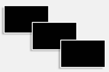 Temiz dikdörtgen kenarlı ve eğimli desenli siyah beyaz üç dikdörtgen fotoğraf çerçevesi. Galeri resimleriniz için kolaj şablonu olarak kullanılır..