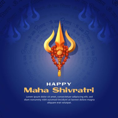 Mutlu maha shivratri festivali sosyal medya şablon tasarımı Trishul ve rudraksha ile mavi arka planda