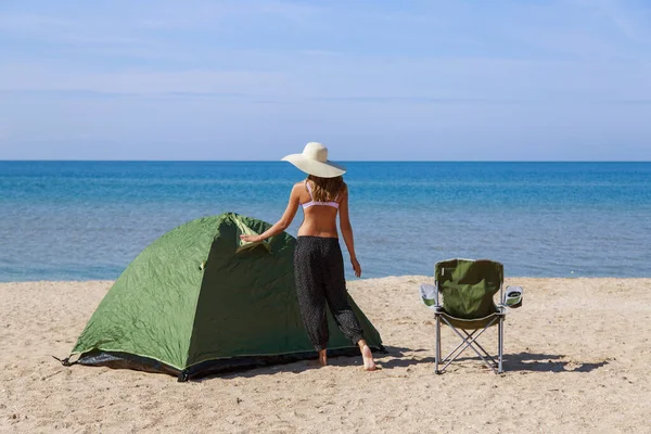 Resa Till Havet Camping Stranden Semester Vid Vattnet Män Och — Stockfoto
