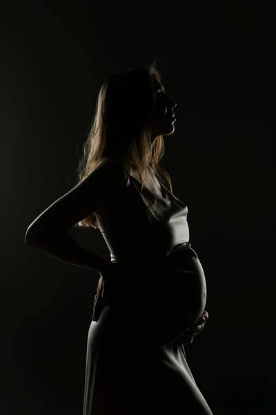 Silhouette Donna Incinta Sfondo Nero — Foto Stock