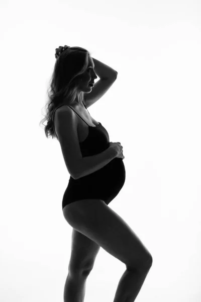 Silhouette Pregnant Woman White Background — Stock Photo, Image