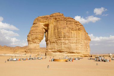 Al Ula, Saudi Arabia, February 19 2020: Elephant rock where the winter festival Tantora takes place in Al Ula, Saudi Arabia clipart