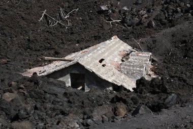 Volcano Etna destructed house clipart