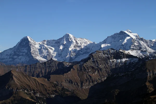 Eiger, Moench e Jungrau nos Alpes Suíços — Fotografia de Stock