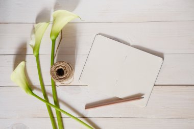 Çiçekler beyaz rustik zemin üzerine alay