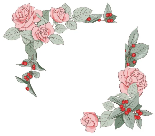 Floral frame on an isolated background. A square frame of roses and leaves for the design of invitations, cards, paper, books, websites, decor, design, etc. Vector illustration — Stock Vector