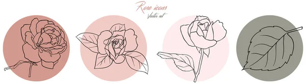 Vektor Set von runden Ikonen mit Rosen. Farbige Symbole für die Gestaltung von Websites, Anwendungen, Bannern, Widgets, Dekorationen usw. Vektorillustration — Stockvektor