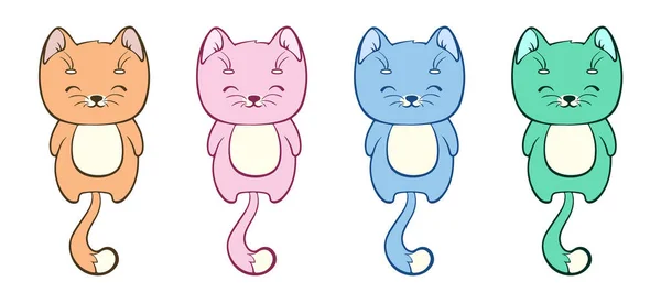 一套卡瓦风格的可爱猫 卡通动物病媒图解 — 图库矢量图片