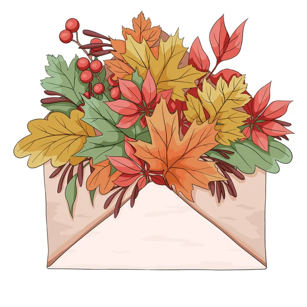 Vector Composition Autumn Leaves Envelope Autumn Illustration Design Postcards Invitations — Stock Vector