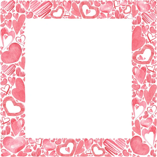 Background Pink Hearts Watercolor Frame Valentine Day Suitable Decoration Holiday — Stock Photo, Image