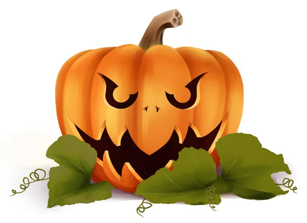 Målad Halloween pumpa med ett skrämmande ansikte — Stockfoto