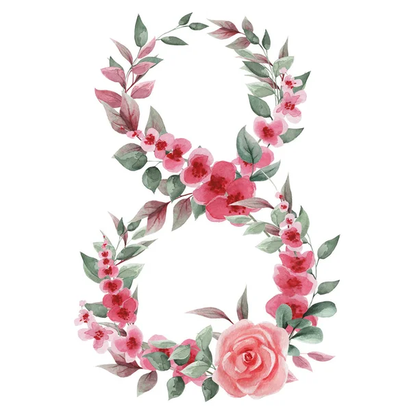 Numeral Aislado Sobre Fondo Blanco Decorado Con Rosas Rosadas Tiernas —  Fotos de Stock