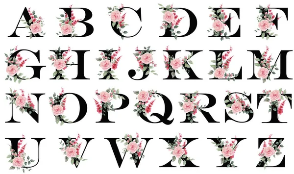 Abeceda Květinovou Výzdobou Velké Dopisy Jemnými Jarními Květinami Pohlednice Text — Stock fotografie