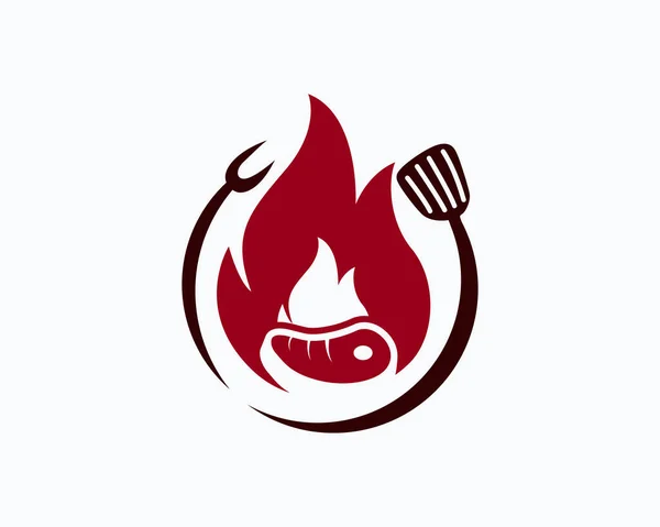 Ресторан Barbecue Ікона Logo Barbecue Grill Bar Вогнем Решіткою Спатулою — стокове фото