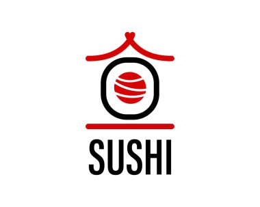 Vektör suşi logo kombinasyonu. Japon yemek ve yuvarlanma sembolü veya ikonu. Eşsiz deniz ürünleri logoti tasarım şablonu.