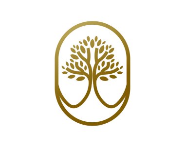 Ağaç logosu şablonu tasarımı. Bahçe bitkisi doğal çizgi sembolü. Yaprak işaretiyle siyah dal. Vektör illüstrasyonu.