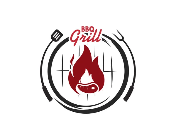 Logotipo Churrasco Com Logótipo Bbq Conceito Fogo Combinação Com Espátula —  Vetores de Stock