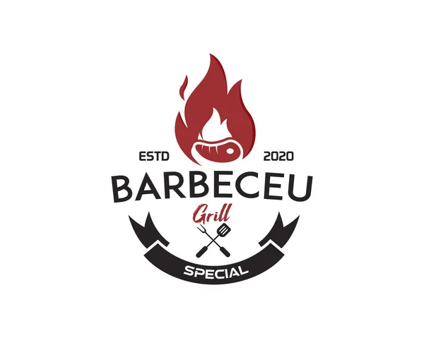 Logotipo Churrasco Com Logótipo Bbq Conceito Fogo Combinação Com Espátula —  Vetores de Stock