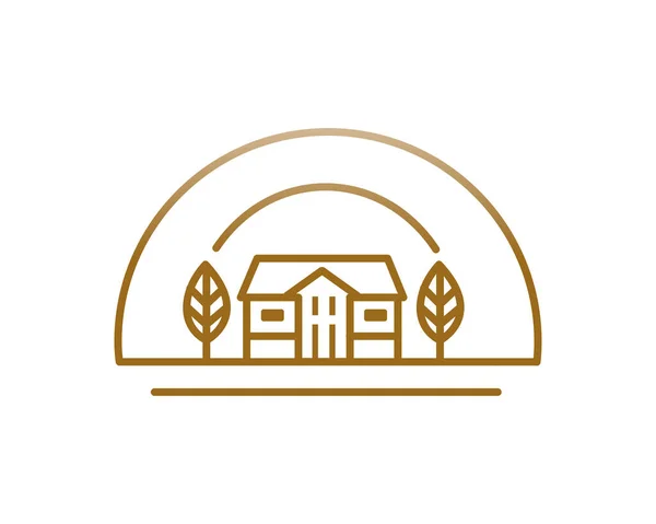 Concept Logo Ferme Maison Avec Style Art Ligne Immobilier Modèle — Image vectorielle