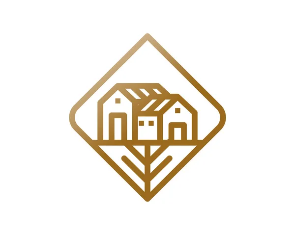 Farm House Logo Concept Line Art Style Real Estate Environment — Stock Vector