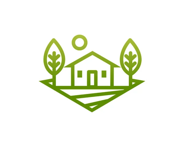 Farm Και Σπίτι Έννοια Λογότυπο Στυλ Γραμμή Τέχνης Ακίνητα Πρότυπο — Διανυσματικό Αρχείο