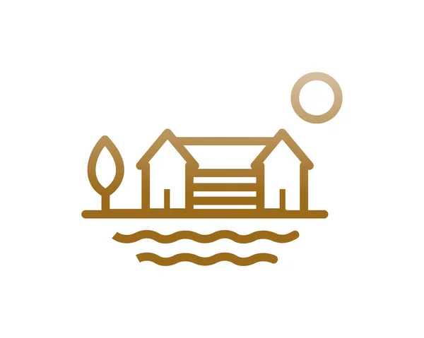 Concept Logo Ferme Maison Avec Style Art Ligne Immobilier Modèle — Image vectorielle