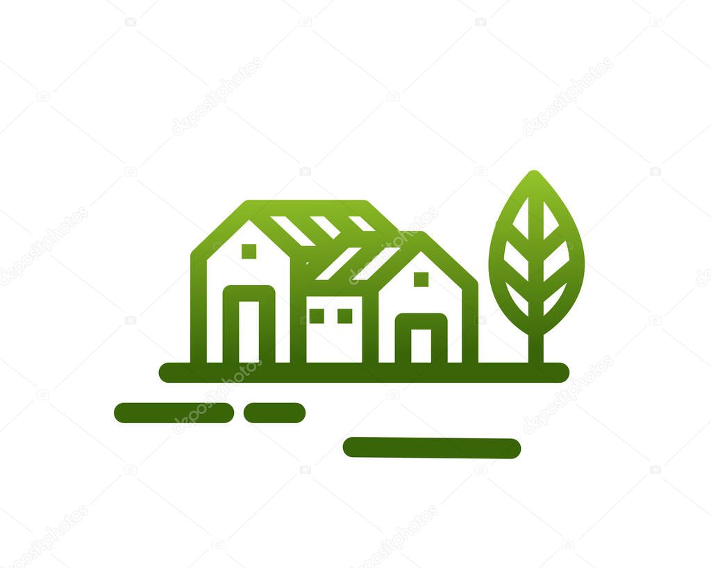 Farm and house logo concept with line art style. Real estate - environment design template. Vector Illustration