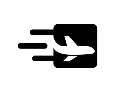 Uçak, uçak, teslimat havayolu logosu veya etiketi. Seyahat, hava yolculuğu, uçak sembolü. Vektör illüstrasyonu