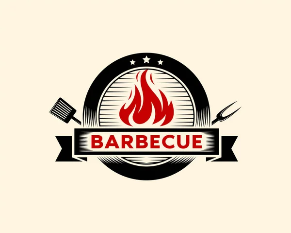 Barbecue Restaurant Logo Icon Barbecue Grill Bar Fire Grill Fork — Stock Vector