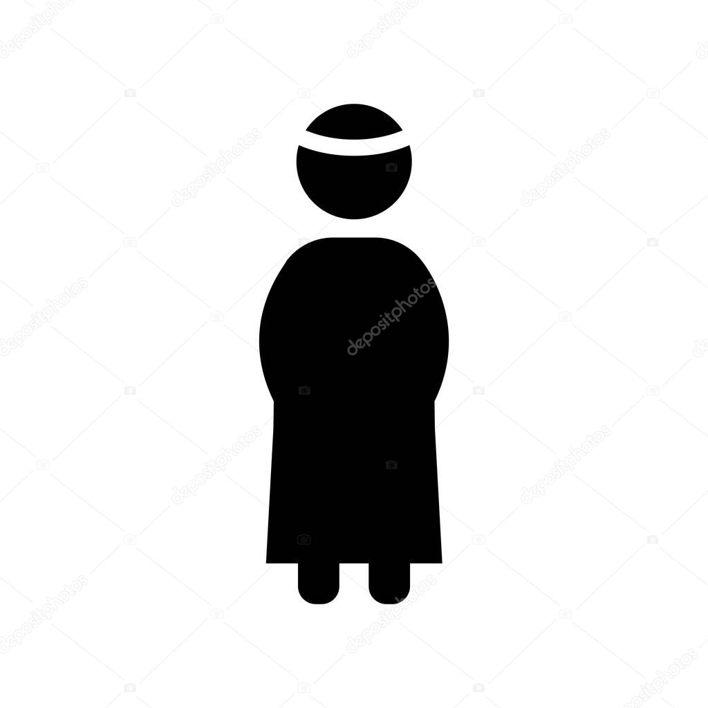 Muslim-dressed female icon with white back and simple design style