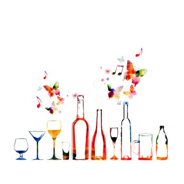 Şişe ve bardak ile renkli tasarım