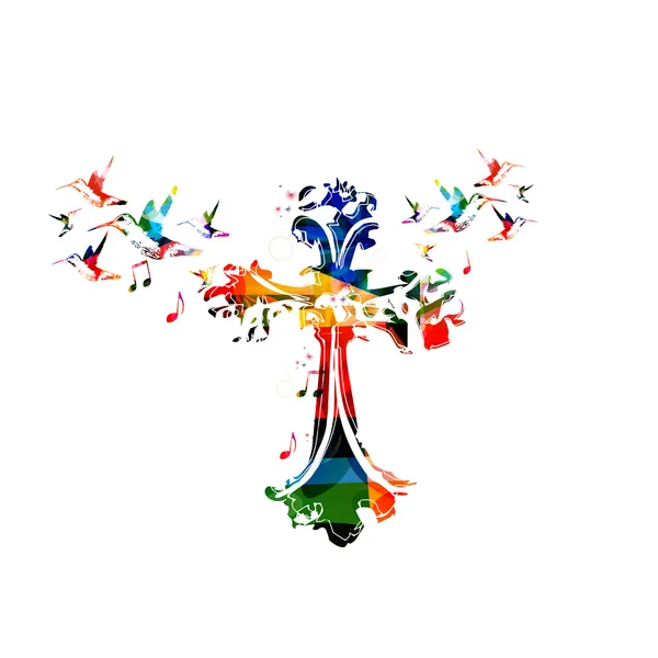 Cruz colorida con colibríes — Vector de stock