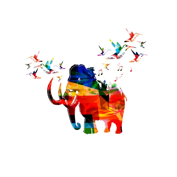 Colorful mammoth with hummingbirds — Stock Vector