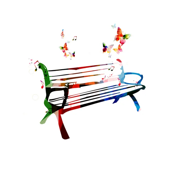 Banc coloré avec des papillons — Image vectorielle