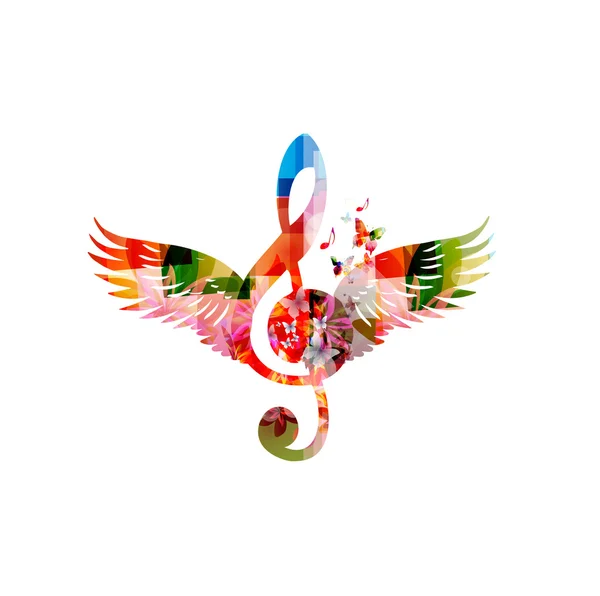 Conception colorée G-clef avec des ailes — Image vectorielle