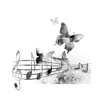 müzik arka plan notları ve kelebekler