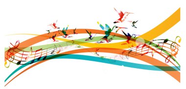 background with music notes and hummingbirds clipart