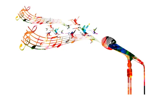 Microphone coloré avec colibris — Image vectorielle