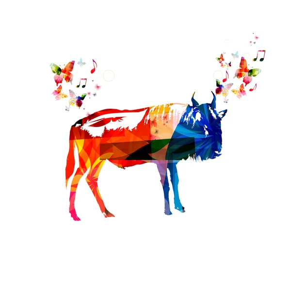 Gnu colorido con mariposas — Vector de stock