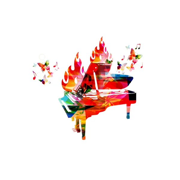 Piano on fire on white — Stock Vector